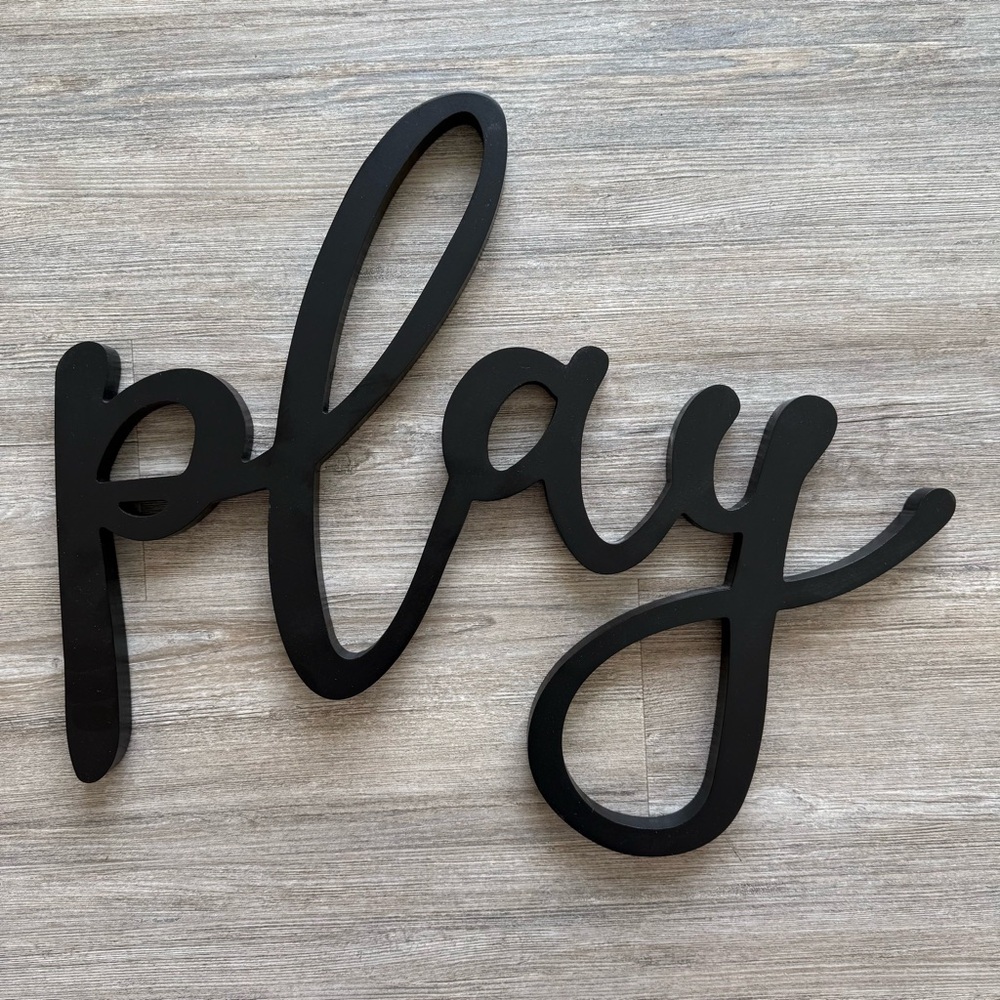Script “Play” Black Wood Wall Decor Modern Farmhouse Accent Home Decor